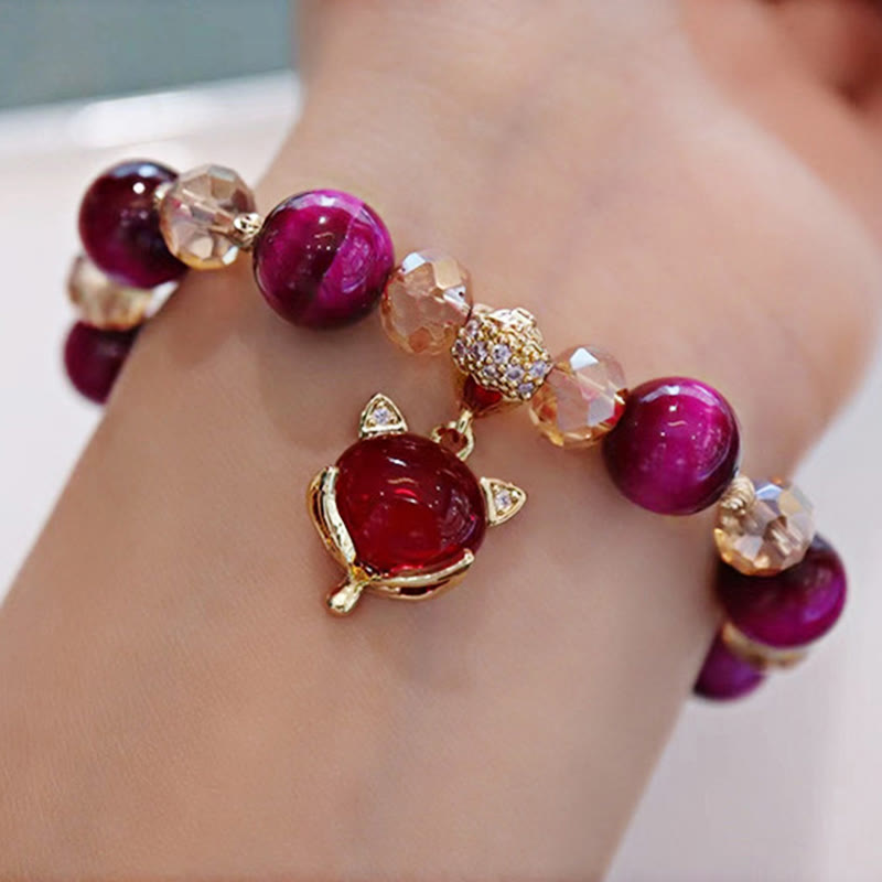 Buddha Stones Red Tiger Eye PiXiu Fox Protection Self Confidence Bracelet - image 1