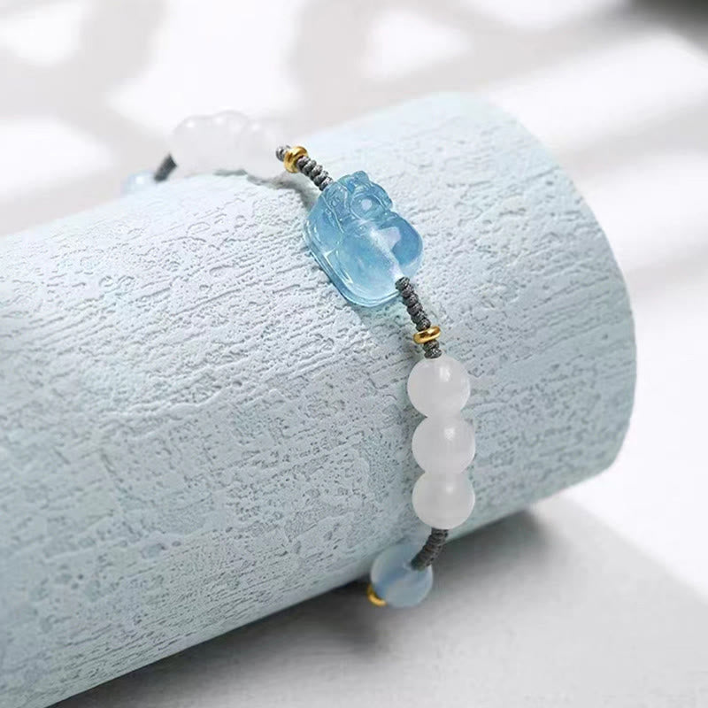 Buddha Stones Natural Aquamarine PiXiu Hetian White Jade Healing Bracelet - image 6