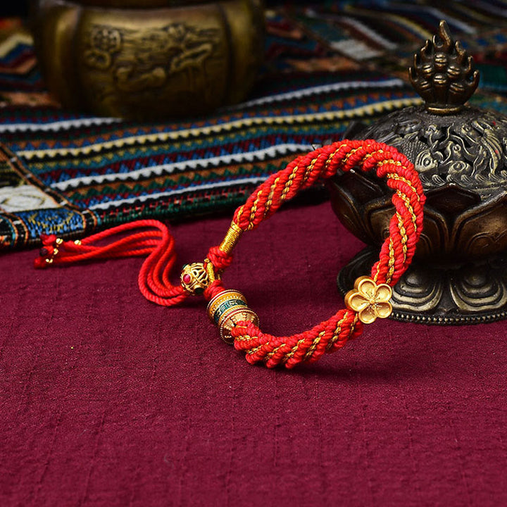 Buddha Stones Tibet Handmade Five God Of Wealth Luck Thangka Amulet Prayer Wheel Flower Charm Weave String Bracelet - image 12