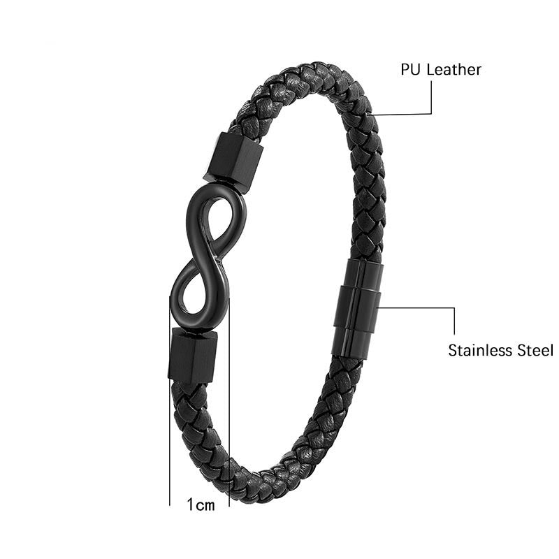 Buddha Stones Endless Knot Titanium Steel Infinity Leather Weave Balance Bracelet - image 7
