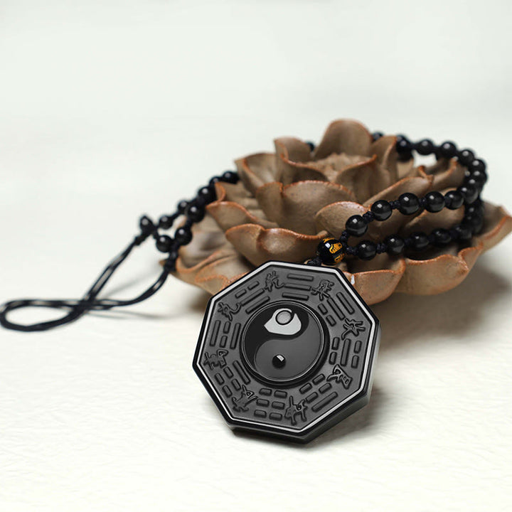 Buddha Stones Black Obsidian Stone Yin Yang Pendant Necklace - image 3