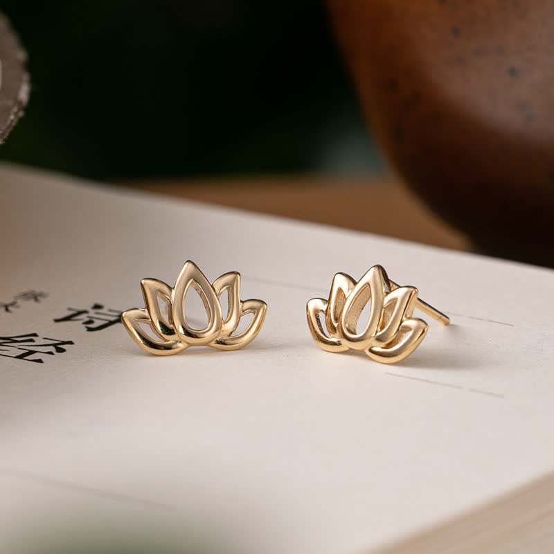 Buddha Stones 925 Sterling Silver Lotus Flower Blessing Earrings - Silver - image 0