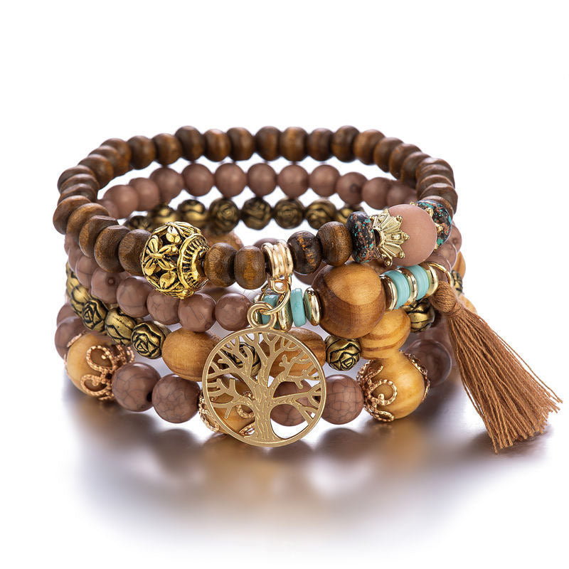 Buddha Stones Wenge Wood Layered Tree Tassel Healing Bracelet - image 4