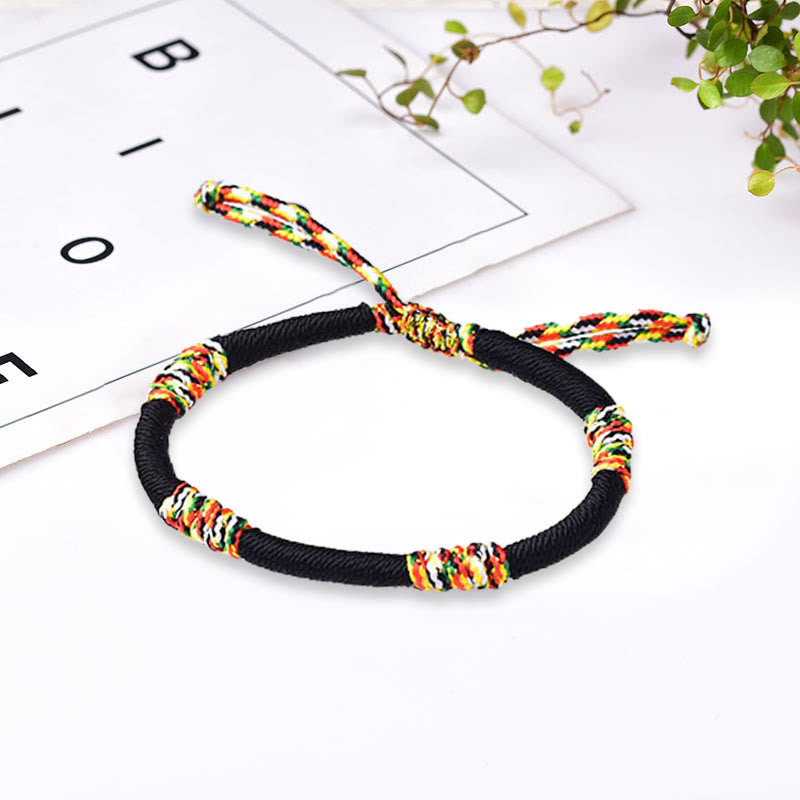 Buddha Stones Tibetan Handmade Colorful King Kong Knot Lucky Protection Braid String Bracelet - Black Adjustable Bracelet 18cm - image 11
