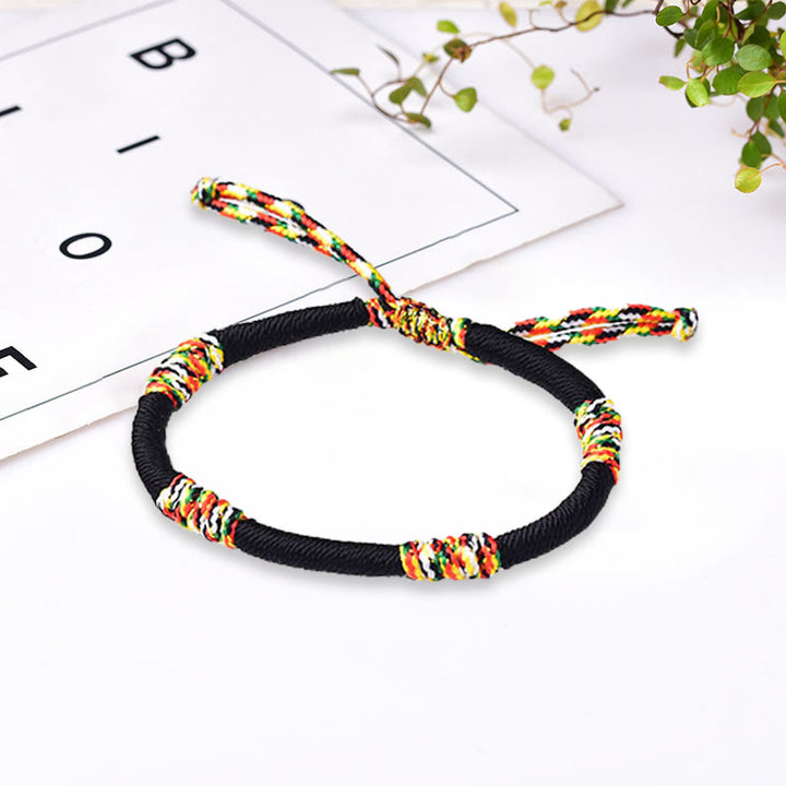 Buddha Stones Tibetan Handmade Colorful King Kong Knot Lucky Protection Braid String Bracelet - Black Adjustable Bracelet 18cm - image 11