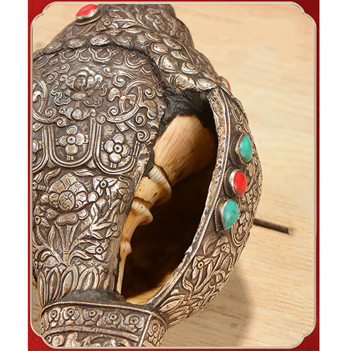 Buddha Stones Tibetan Handmade Natural Shankha Engraved Eight Auspicious Symbols Conch Shell Lucky Home Decoration - image 8