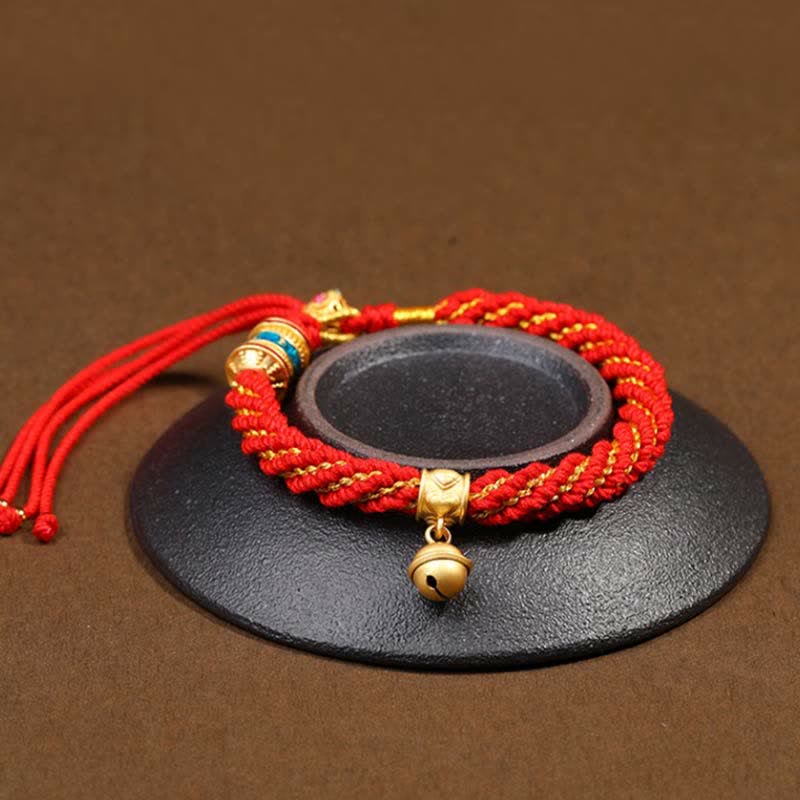 Buddha Stones Tibetan Handmade Luck Protection Thangka Prayer Wheel Bell Charm Braid String Bracelet - image 4