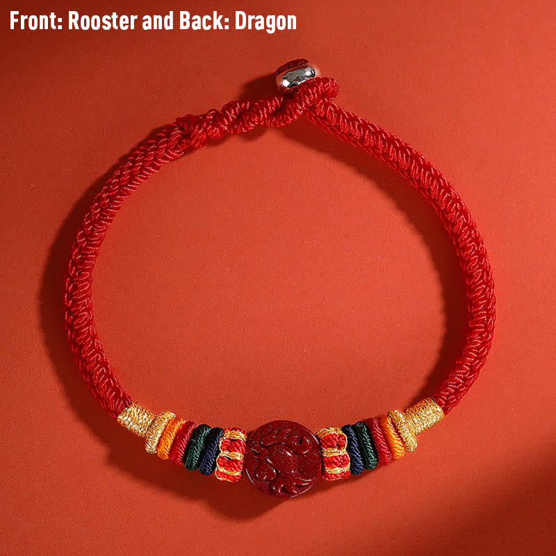 Buddha Stones Year of the Dragon 925 Sterling Silver Chinese Zodiac Cinnabar Auspicious Matches Blessing Bracelet - Rooster - 23cm - image 22