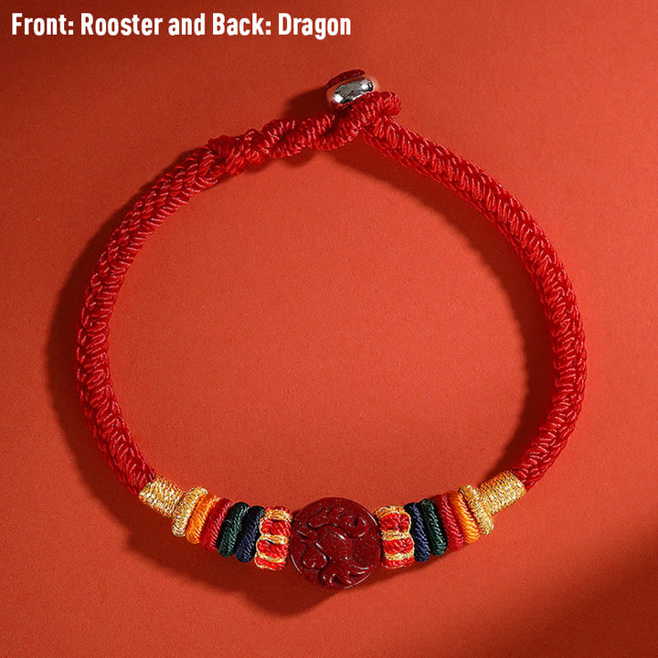 Buddha Stones Year of the Dragon 925 Sterling Silver Chinese Zodiac Cinnabar Auspicious Matches Blessing Bracelet - Rooster - 23cm - image 22
