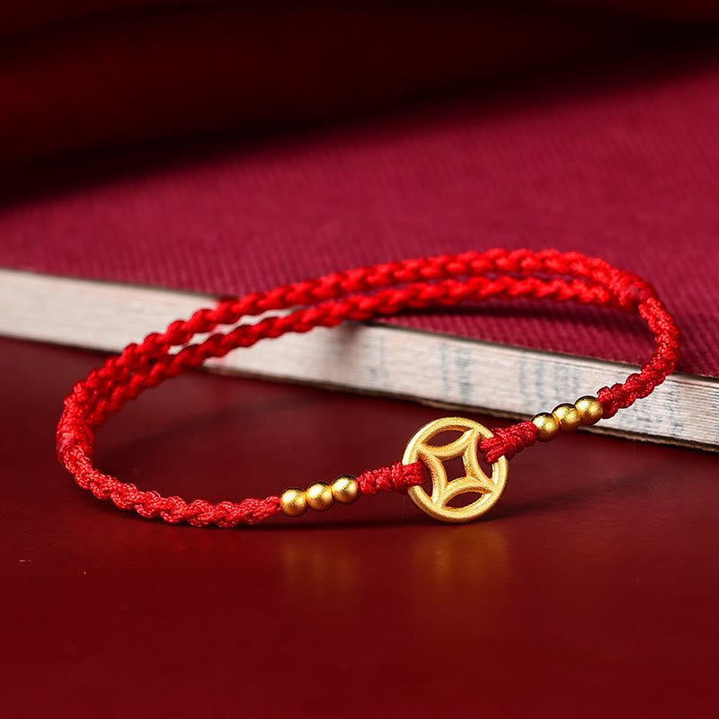 Buddha Stones Copper Coin Strength Braided String Bracelet Anklet - image 3