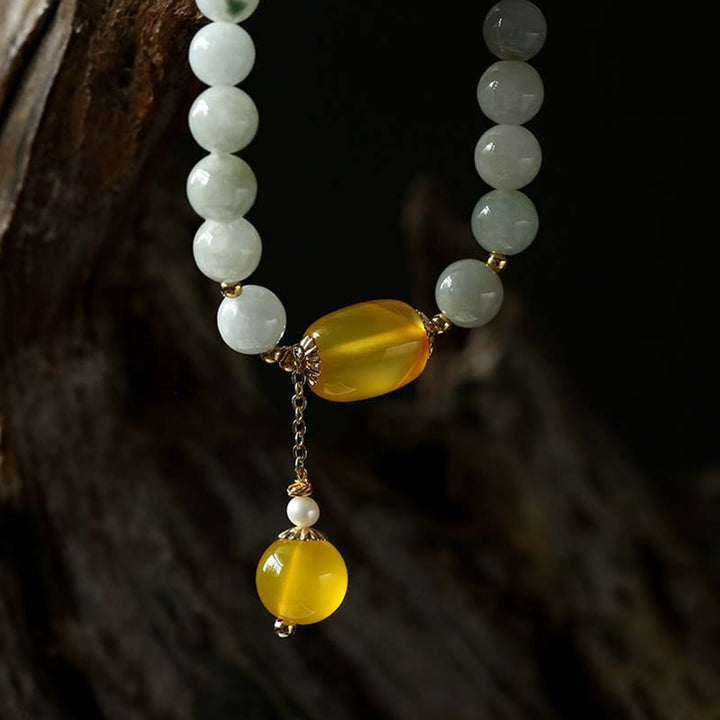Buddha Stones Natural White Jade Agate Protection Bracelet - image 3