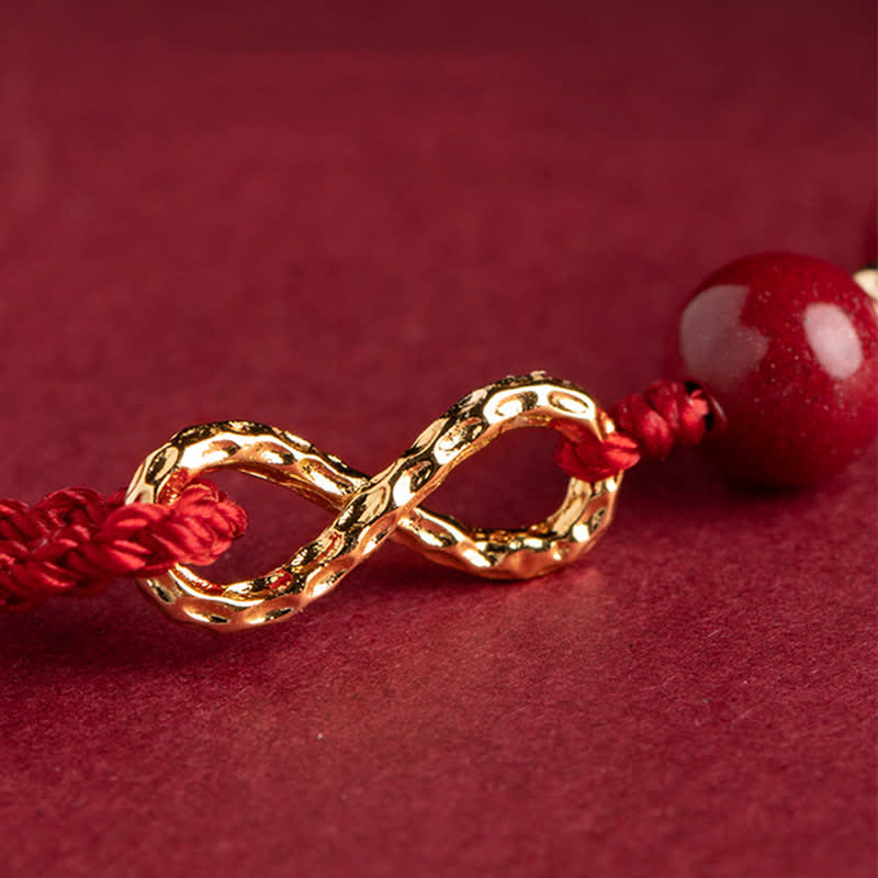 Buddha Stones Cinnabar Blessing Red String 14K Gold Infinity Symbol Bracelet Anklet - image 12