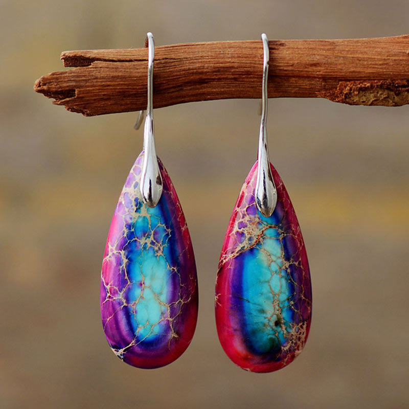 Buddha Stones Emperor Stone Crystal Happiness Earrings - Purple Emperor Stone - image 4