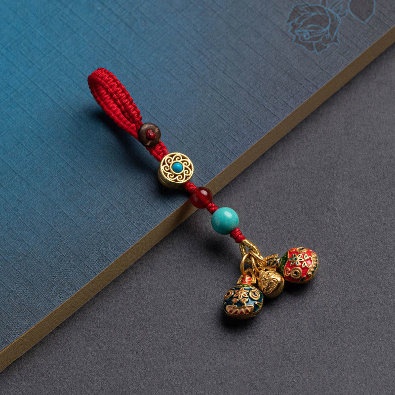 Buddha Stones Gold Swallowing Beast Family Luck Car Key Chain Phone Hanging Decoration - A Family Of Three - Red - Key Chain - image 8