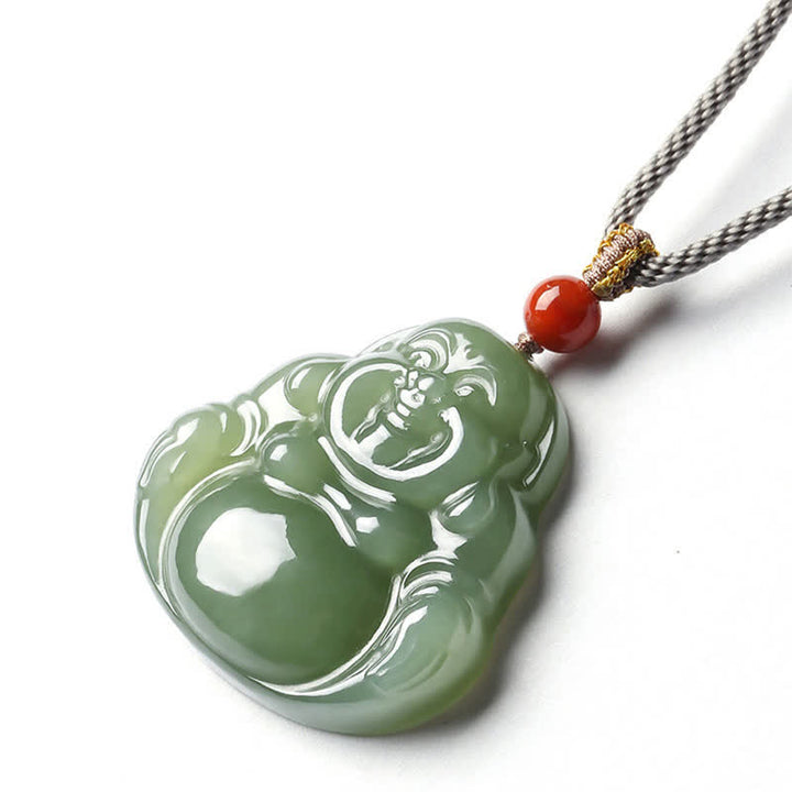 Buddha Stones Laughing Buddha Hetian Jade Abundance Necklace String Pendant - image 8