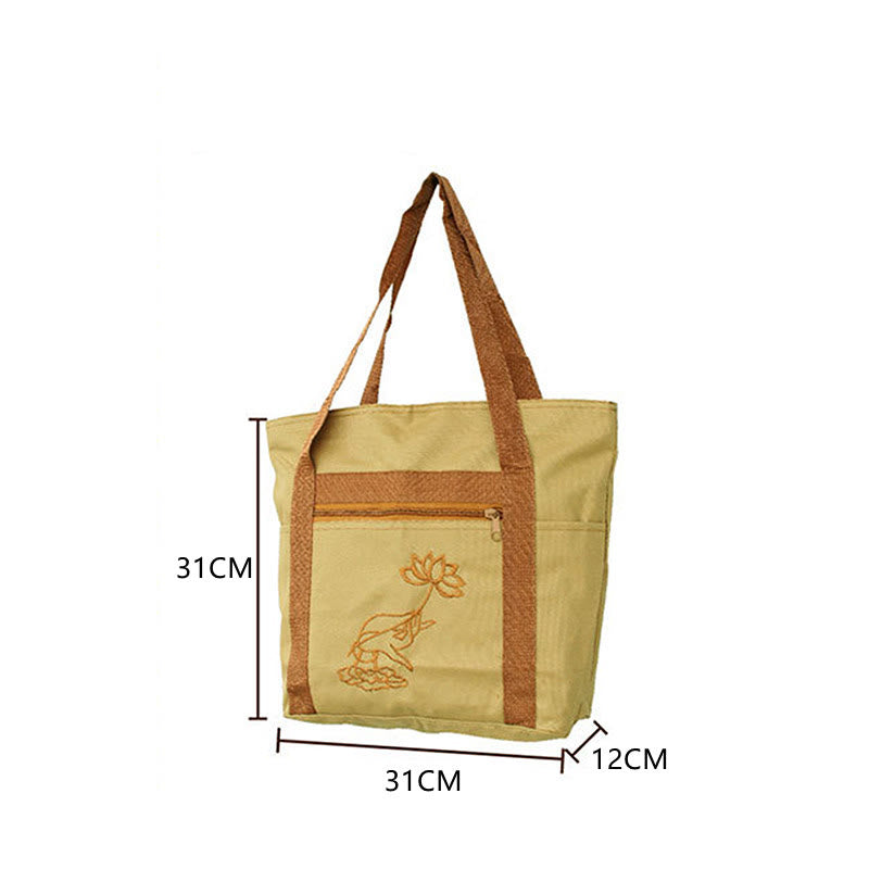 Spiritual Mind Practice Lotus Embroidery Pattern Canvas Shoulder Bag Tote Bag - image 6