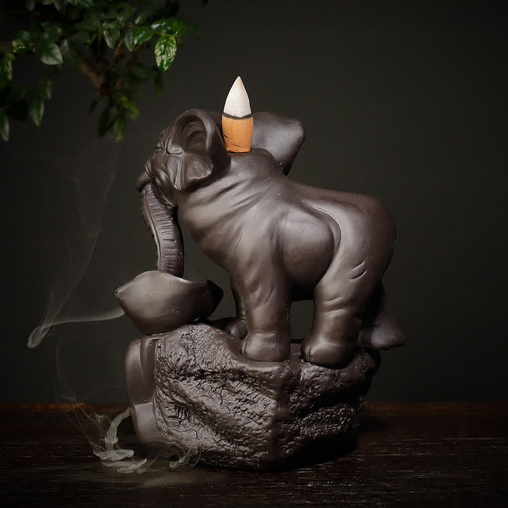 Tibetan Elephant Purple Clay Backflow Smoke Fountain Peace Healing Incense Burner Decoration - image 5