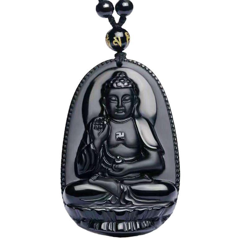 Buddha Stones Chinese Zodiac Obsidian Buddha Amulet Protection Pendant Necklace - image 8
