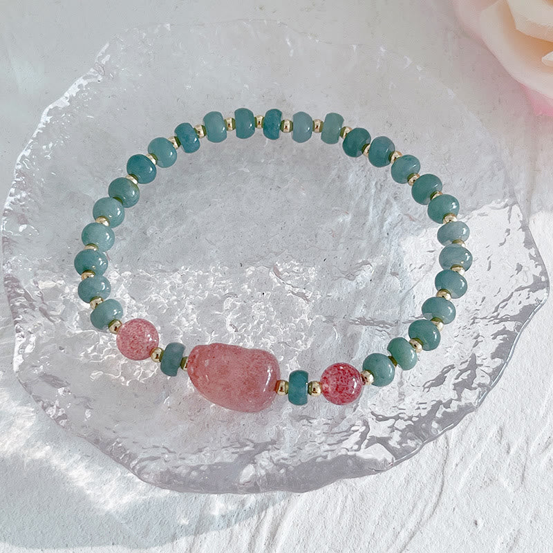 Buddha Stones Natural Hetian Jade Pearl Peace Buckle Fu Character Gourd Money Bag Strawberry Quartz PiXiu Luck Bracelet - image 14