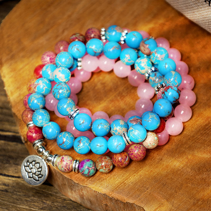Buddha Stones Tibetan Purple Miano Real Bead Harmony Lotus Mala - image 0