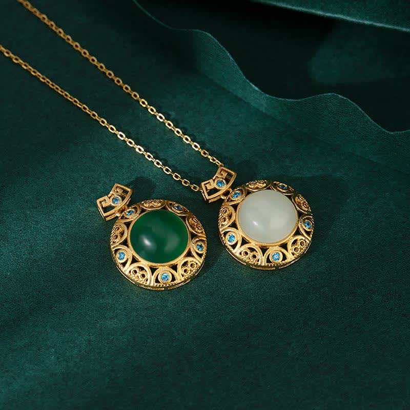 925 Sterling Silver Green Chalcedony Hetian White Jade Strength Necklace Pendant - image 6