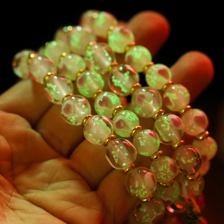Buddha Stones Gold Swallowing Beast Family Charm Luminous Pink Love Heart Fluorescent Liuli Glass Bead Blessings Bracelet - image 6