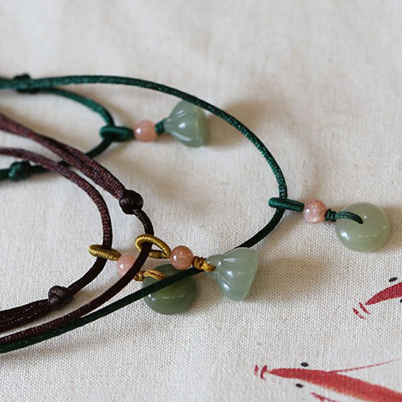 Buddha Stones Natural Round Jade Peace Buckle Lotus Abundance String Necklace Pendant - image 14