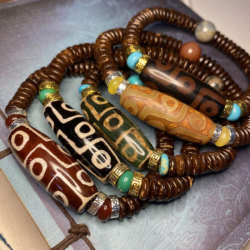 Buddha Stones Tibetan Nine-Eye Dzi Bead Wealth Bracelet - image 0
