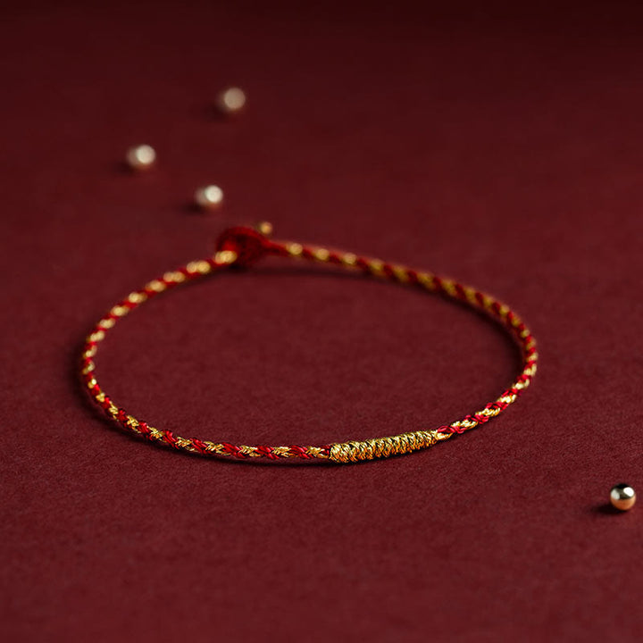 Buddha Stones 14K Gold Plated Handmade Red Gold Rope King Kong Knot Braided Luck Bracelet - image 2