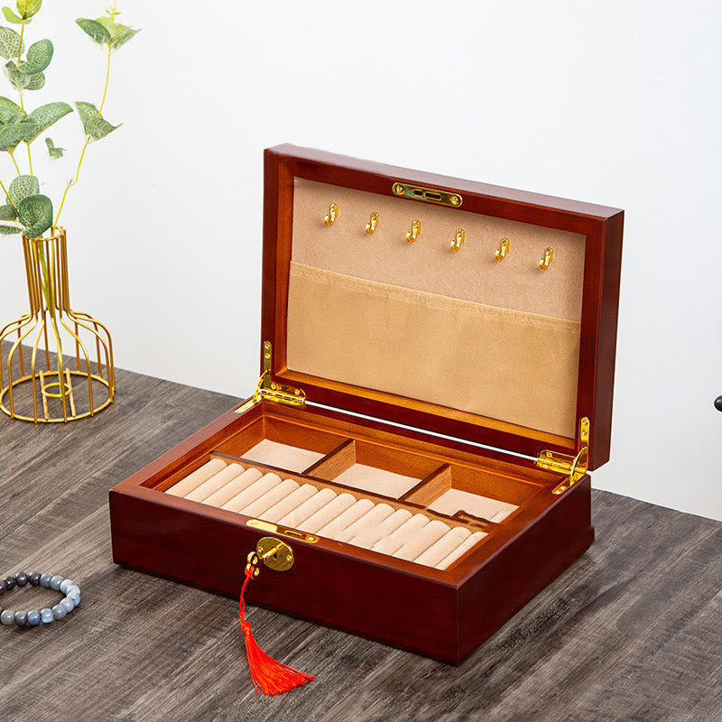 Buddha Stones Vintage Wooden Jewelry Box Two-Layer Solid Wood Jewelry Storage Box - image 23