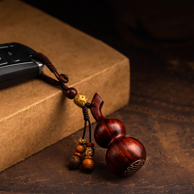 Tibetan Ebony Small Leaf Red Sandalwood Gourd Luck Protection Key Chain - image 12