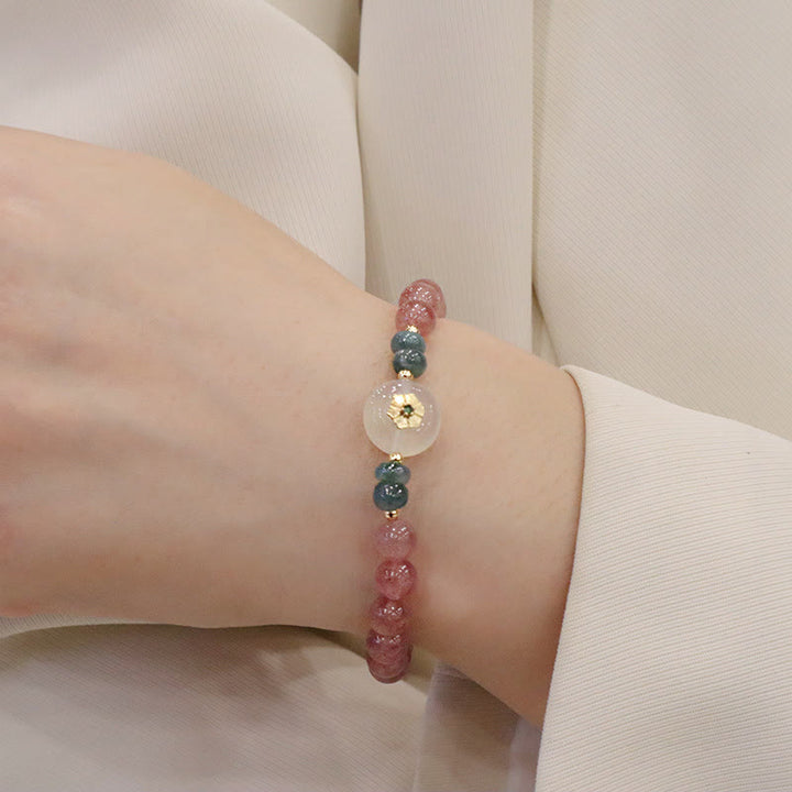 Buddha Stones Natural Strawberry Quartz Chalcedony Jade Healing Bracelet - image 8