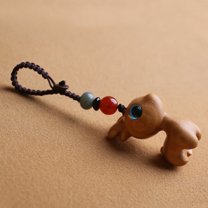 Buddha Stones Sandalwood Small Leaf Red Sandalwood Ebony Wood Green Sandalwood Lucky Mini Deer Carved Protection Key Chain Phone Hanging Decoration - image 2