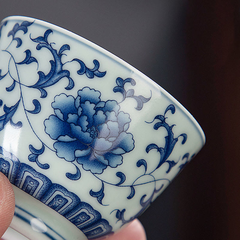 Buddha Stones Blue Landscape Mountains Lotus Cute Cat Pavilions Magnolia Reed Egrets Ceramic Teacup Small Kung Fu Tea Cup - image 5