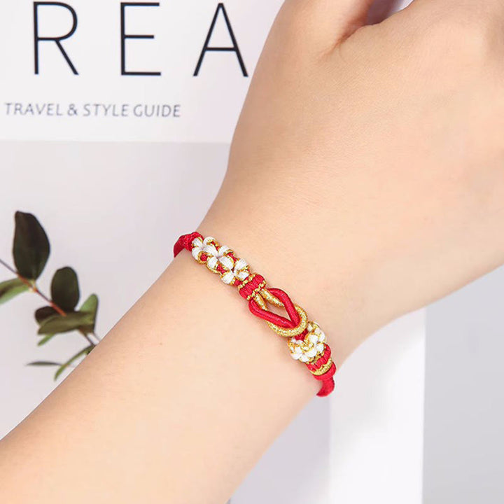 Buddha Stones Handmade Peach Blossom Knot Eight Thread Peace Knot Luck Protection Bracelet - image 3