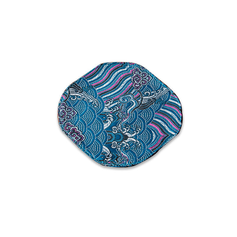 Buddha Stones Sea Wave Bamboo Plum Blossom Brocade Embroidery Cup Mat Pad Tea Cup Coaster Kung Fu Tea Mat - Coaster 13*11.5cm - Blue - image 24