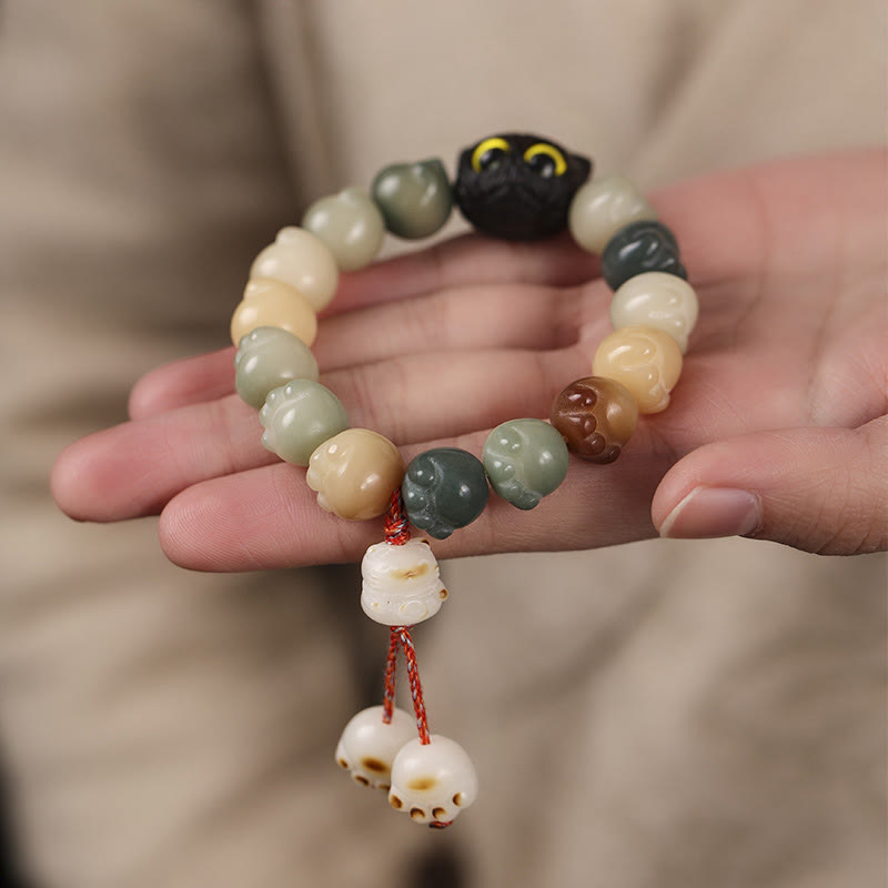 Buddha Stones Natural Bodhi Seed Lovely Paw Ebony Wood Lucky Cat Wisdom Bracelet - image 10