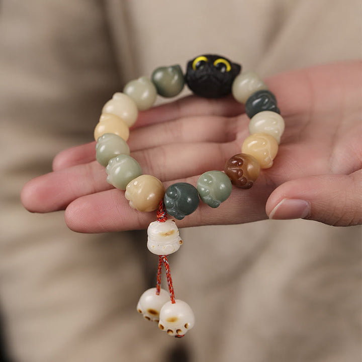 Buddha Stones Natural Bodhi Seed Lovely Paw Ebony Wood Lucky Cat Wisdom Bracelet - image 10
