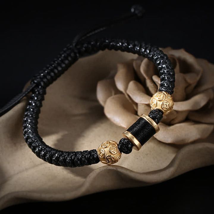 Buddha Stones 999 Sterling Silver Copper Coin Bead Copper Balance Braided String Bracelet - image 12