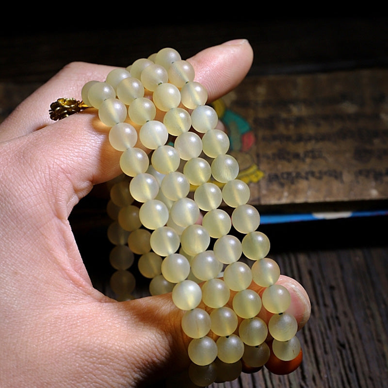 Buddha Stones 108 Mala Beads Tibet Sheep Horn Amber Luck Bracelet - image 4