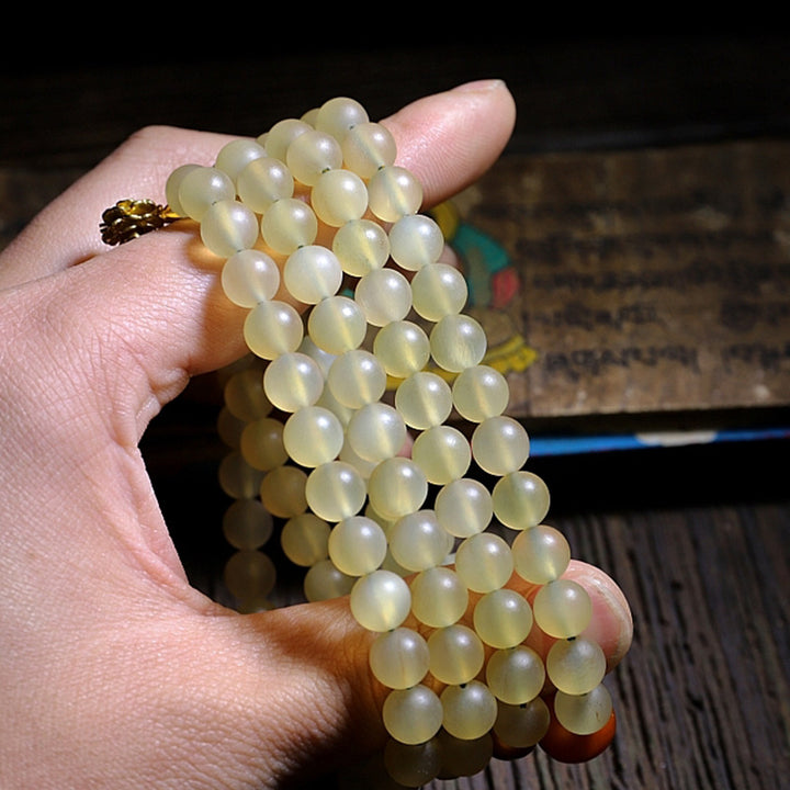 Buddha Stones 108 Mala Beads Tibet Sheep Horn Amber Luck Bracelet - image 4