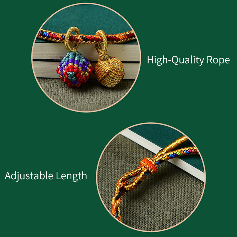 Buddha Stones Colorful Rope Luck Handmade Zongzi Golden Ball Charm Bracelet - image 9