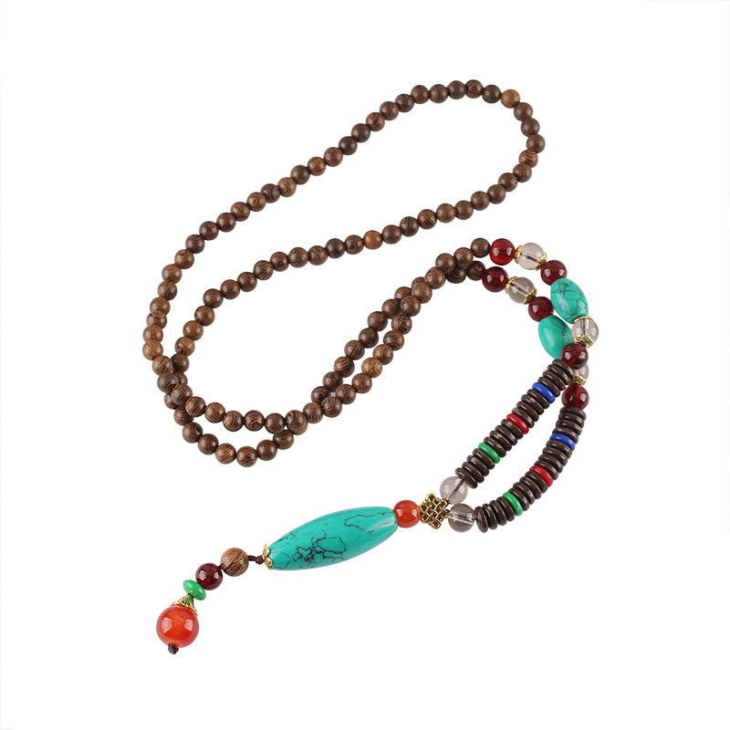 Buddha Stones Wenge Wood Turquoise Stone Protection Calm Necklace Pendant - image 5