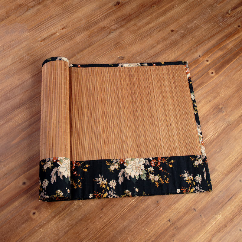 Buddha Stones Vintage Peony Flower Blossom Bamboo Cup Mat Pad Tea Cup Coaster Kung Fu Tea Mat - Beige Bamboo Mat - 8*8cm - image 1