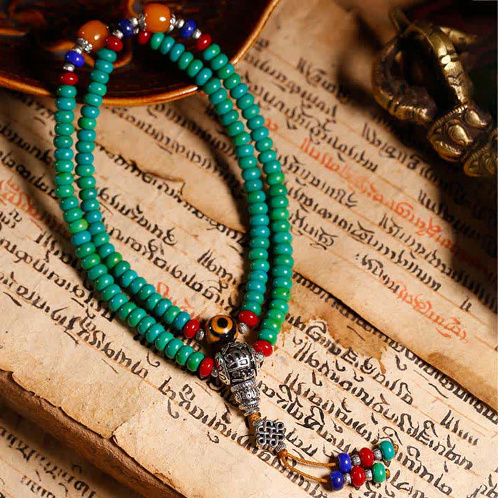 Buddha Stones 108 Mala Beads Tibetan Turquoise Dzi Bead Protection Bracelet - image 5