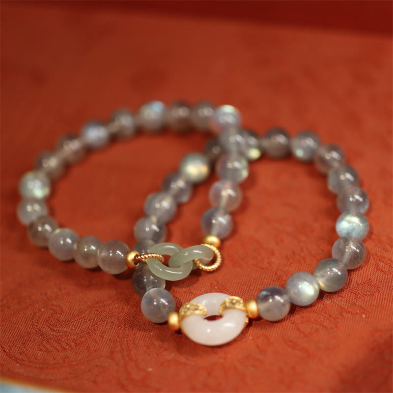 Buddha Stones Natural Moonstone Heitan Jade Peace Buckle Healing Bracelet - image 7