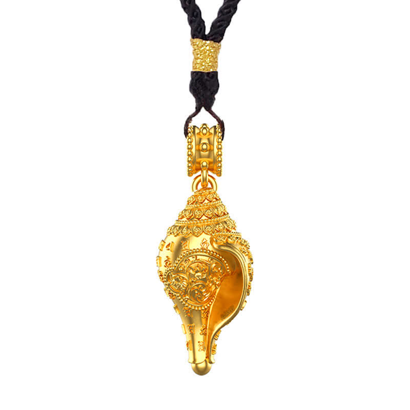 Buddha Stones 999 Sterling Silver Shankha Conch Shell Seashell Lucky Necklace Pendant - Gold-String - image 0