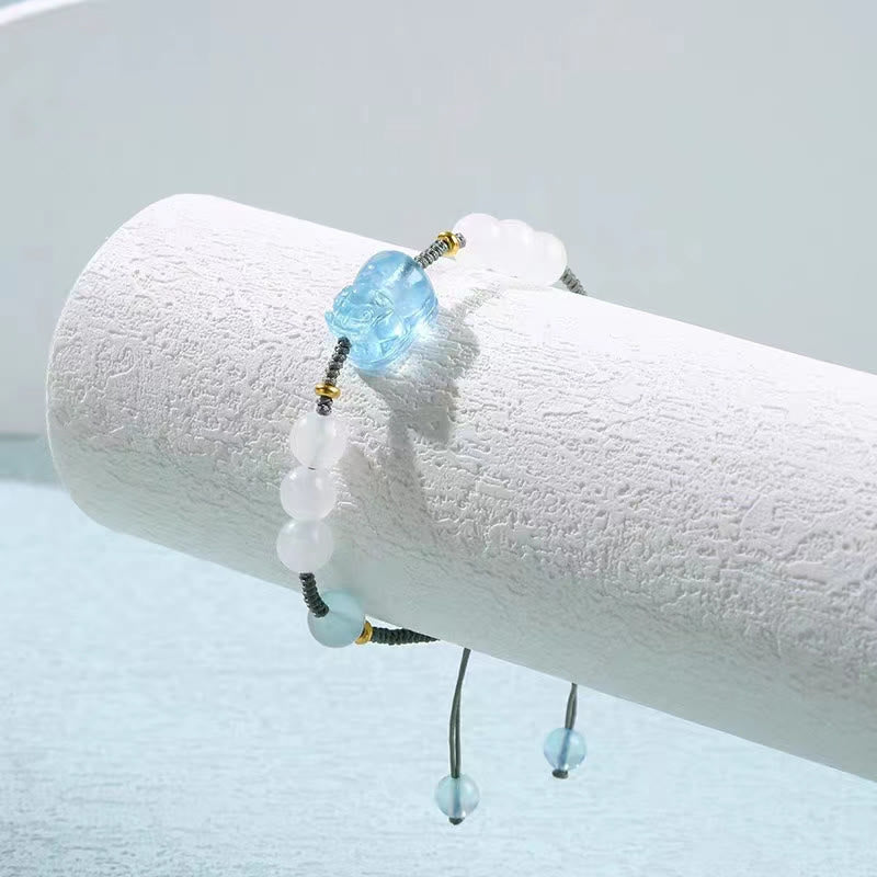 Buddha Stones Natural Aquamarine PiXiu Hetian White Jade Healing Bracelet - image 2