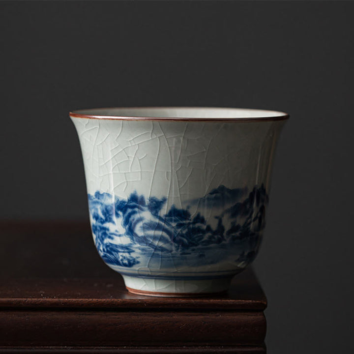 Buddha Stones Mountain Landscape Lotus Orchid Pavilion Gathering Ceramic Teacup Kung Fu Tea Cup - Mountain Landscape - 7.8cm*6.4cm*130ml - image 3