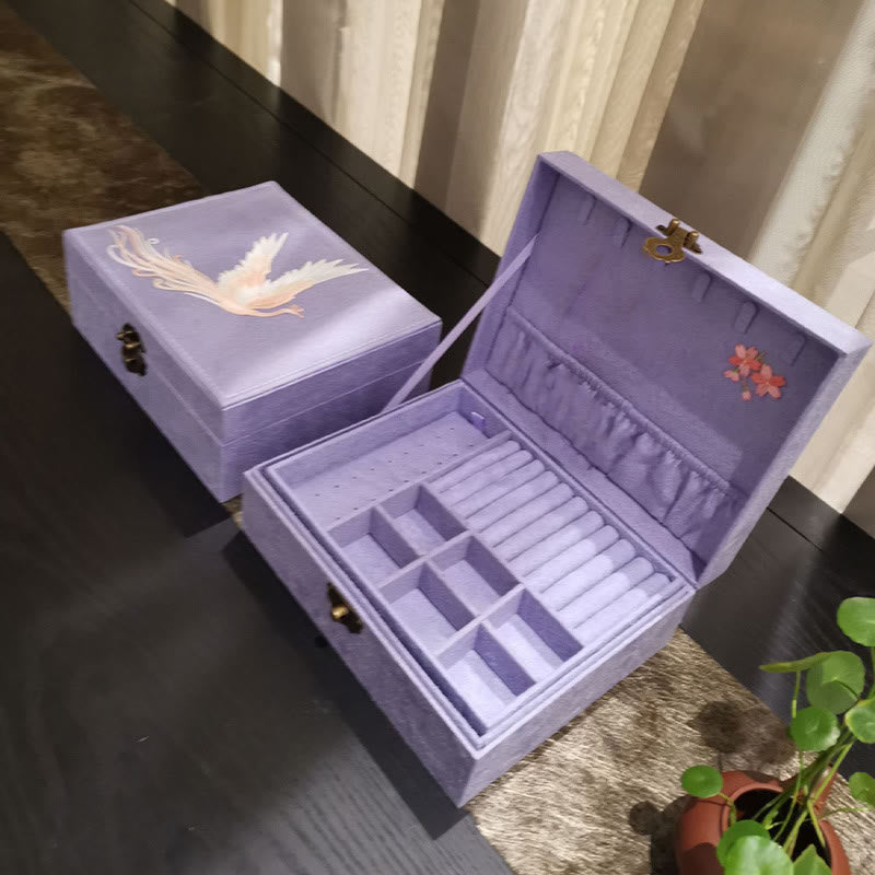 Buddha Stones Purple Phoenix Jewelry Box Organizer Two-Layer Jewelry Storage Box Flannel Box - image 7